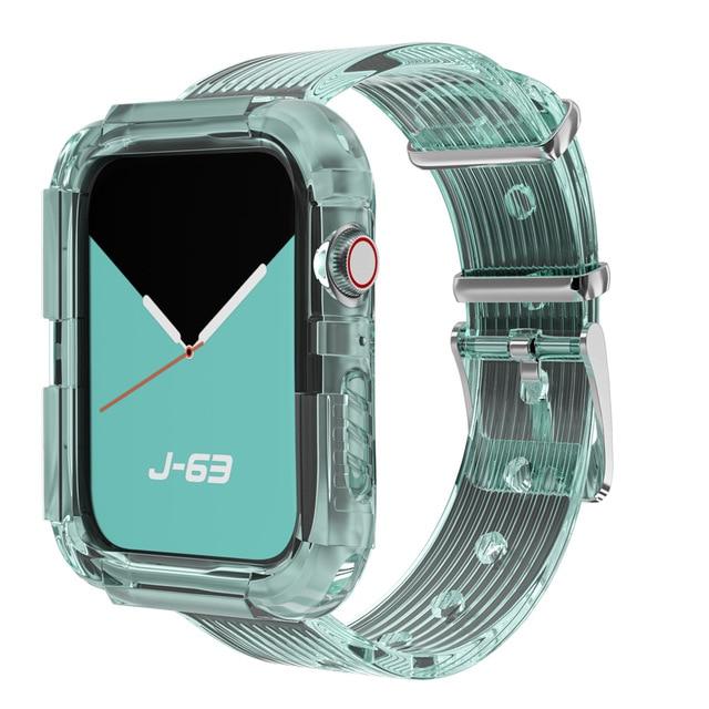 Watchbands Transparent green / 44mm series 654 SE Transparent Strap for Apple Watch Band 42mm 38mm Accessories Soft Silicone case+Bracelet band iWatch series 6 se 5 4 3 44mm 40mm|Watchbands|