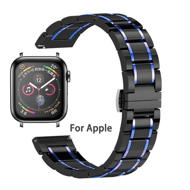 Watchbands Black Blue / 38mm or 40mm Luxury Ceramic and Steel Strap For Apple Watch Band Series 6 5 4 Bracelet iWatch 38mm 40mm 42mm 44mm Butterfly Clasp Wristband Watchbands