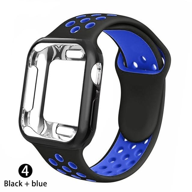 Watchbands Black blue / 38MM S M Case+strap for apple watch 5 band 44mm 40mm 42mm 38mm sports silicone bracelet wristband for iwatch series 5 4 3 2 1 Accessories|Watchbands|