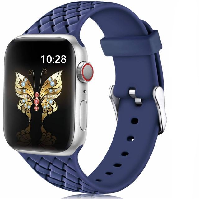 Watchbands blue / 38mm or 40mm SM Silicone Strap for Apple watch 6 band 44mm 40mm series 5 4 3 2 SE Accessories Woven Pattern belt bracelet iWatch band 42mm 38mm|Watchbands|