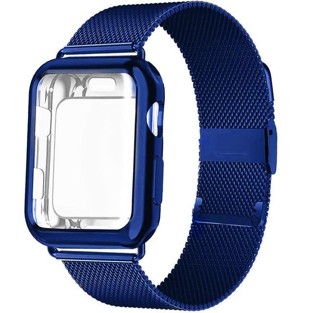 Watchbands blue / 38mm series 321 Case+Strap for Apple Watch Band 40mm 44mm Accessories stainless steel bracelet Milanese loop iWatch series 3 4 5 6 se 42 mm 38mm|Watchbands|