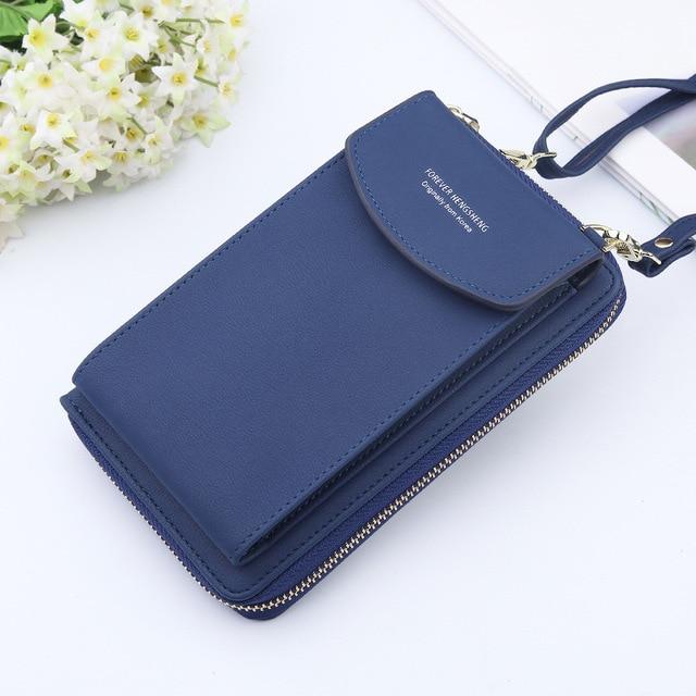 Top-Handle Bags blue New Women Purses Solid Color Leather Shoulder Strap Bag Mobile Phone Big Card Holders Wallet Handbag Pockets for Girls|Top-Handle Bags|