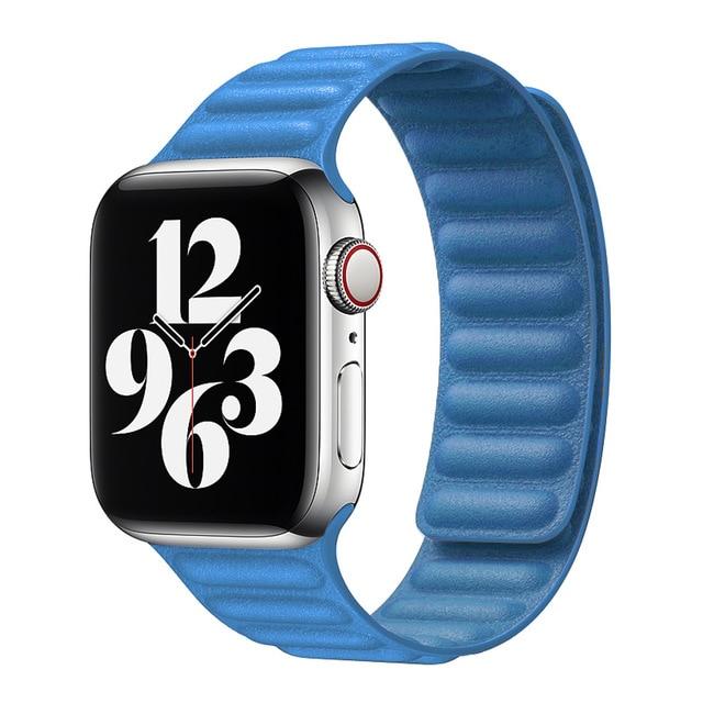 Watchbands Blue / 38mm or 40mm Apple Watch Series 6 5 4 Watchband, Magnetic Leather Link Loop Strap