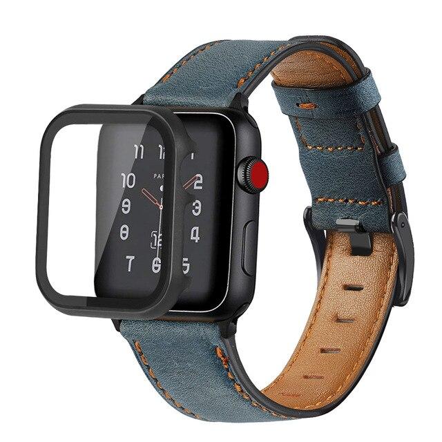 Watchbands blue / 38mm case+Retro Cow Leather strap for Apple watch band 44 mm 40mm iWatch band 42mm 38mm watchband bracelet Apple watch 5 4 3 44mm|Watchbands|