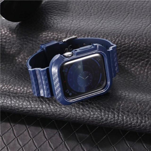 Watchbands blue / 38MM and 40MM Newest Band + Case for Apple Watch Series 6 SE 5 4 3 2 1 Silicome for iwatch Strap 38mm 40mm 42mm 44mm Plastic Carbon pattern|Watchbands|