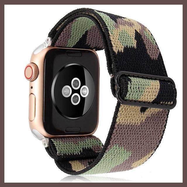 Watchbands Camouflage Elastic Band Adjustment Nylon Loop Strap for Apple Watch Strap 38 40 42 44mm Iwatch 5/4/3 2 Man Women Watch Band for Apple Strap