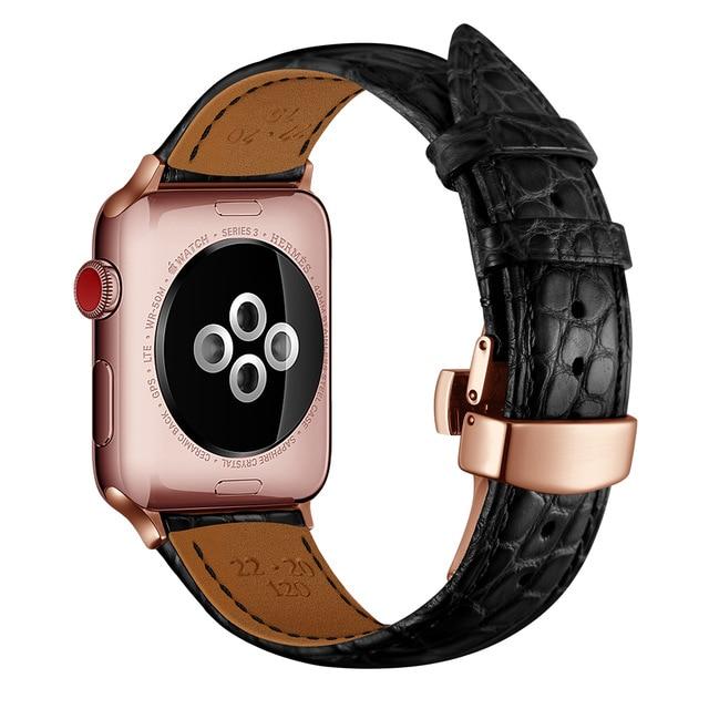 Watchbands Black-rose / 44mm (EBAY LISTING) Authentic Alligator Leather Band 38mm 40mm 42mm 44mm for Apple Watch Series 5 4 3 2 1 - USA Fast Shipping