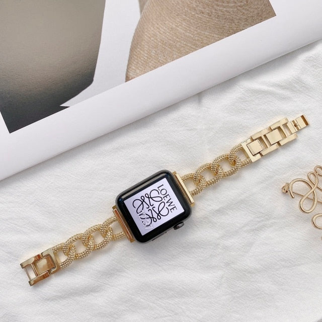 Luxury Apple Watch Chain Strap, Women Premium Steel Band Ultra 8 7 6 5