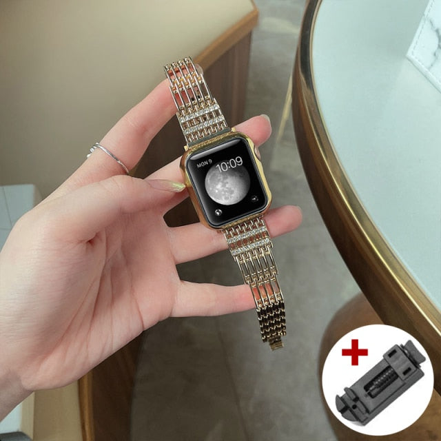 Women Metal Braid Band for Apple Watch Series 7 6 5 4 Diamond Premium Steel iWatch 38mm 40mm 41mm 42mm 44mm 45mm Bracelet Wristband |Watchbands|