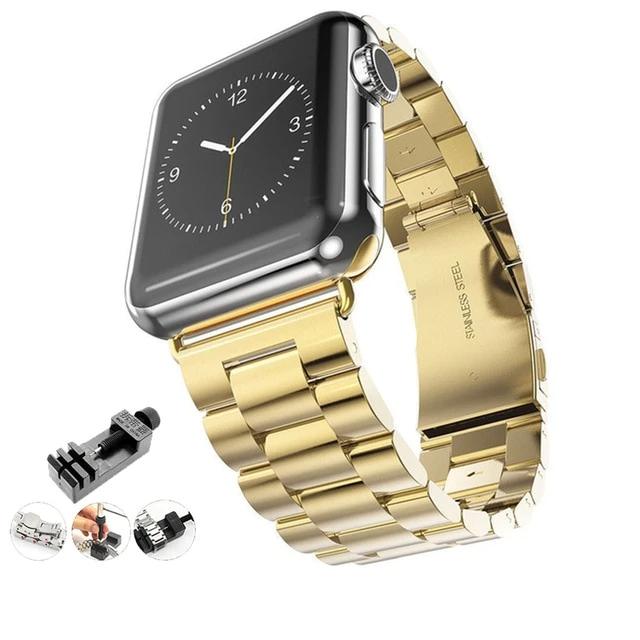 Watchbands Gold w/ Tool / 38mm or 40mm Stainless Steel Strap for Apple Watch Series 6 5 4 Band 38mm 42mm Bracelet Sport Band for iWatch 40mm 44mm strap