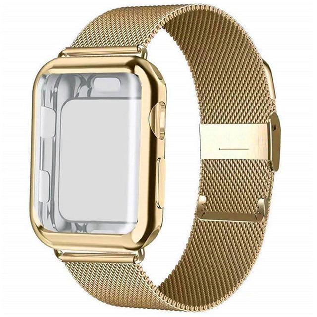 Watchbands gold / 38mm series 321 Case+Strap for Apple Watch Band 40mm 44mm Accessories stainless steel bracelet Milanese loop iWatch series 3 4 5 6 se 42 mm 38mm|Watchbands|