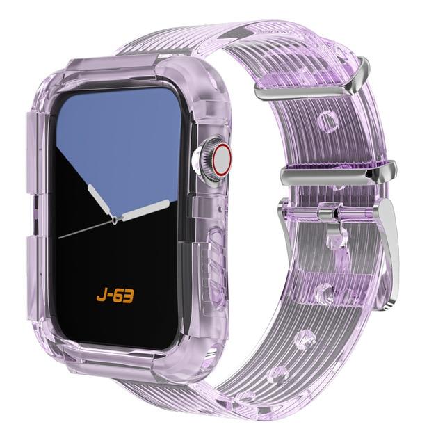 Watchbands Transparent purple / 44mm series 654 SE Transparent Strap for Apple Watch Band 42mm 38mm Accessories Soft Silicone case+Bracelet band iWatch series 6 se 5 4 3 44mm 40mm|Watchbands|