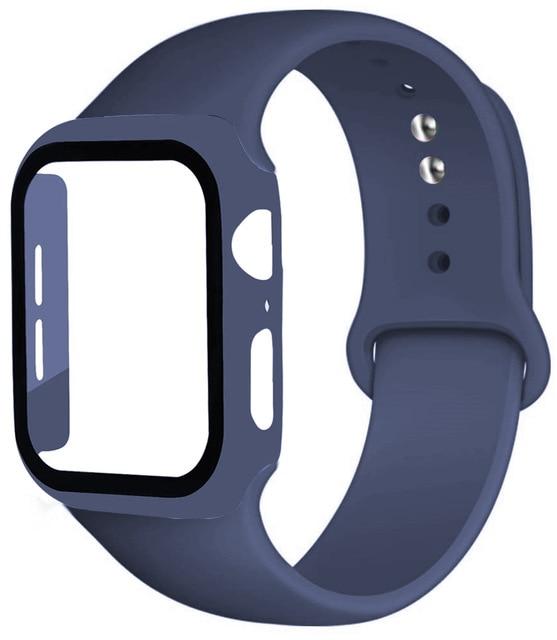 Watchbands Mindnight blue / 38mm  S--M Strap+Glass+Case for Apple Watch Band 44mm 40mm iWatch band 42mm 38mm silicone bumper+bracelet for apple watch 6 band 5 4 3 2 SE|Watchbands|