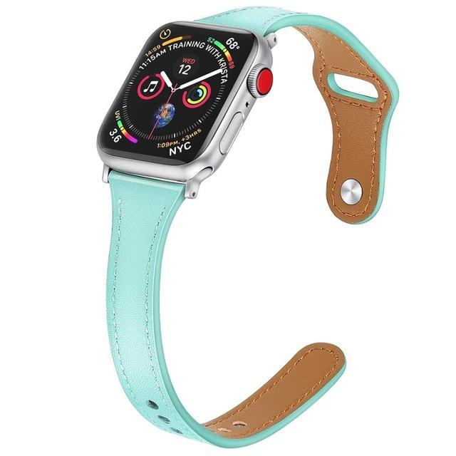 Watchbands mint / 38mm or 40mm S Leather loop strap For Apple watch 5 band 44mm 40mm iWatch band 38mm 42mm Slim watchband bracelet pulseira Apple watch 5 4 3 2 1|Watchbands|