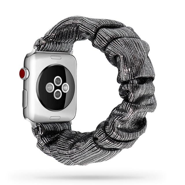 Watchbands Black-Silver-Flash / 38mm or 40mm Scrunchie Elastic Watch Straps for iwatch Bracelet 6 5 4 3 40 44mm Watchband for Apple Watch 6 5 4 3 2 38mm 42mm Band Christmas|Watchbands