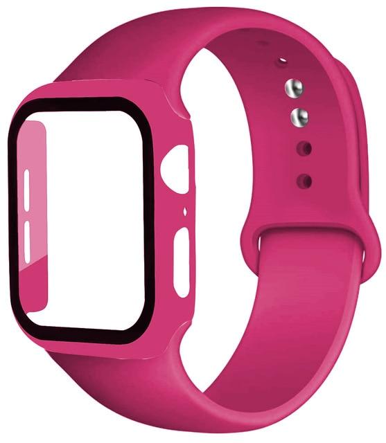 Watchbands pink / 38mm  S--M Strap+Glass+Case for Apple Watch Band 44mm 40mm iWatch band 42mm 38mm silicone bumper+bracelet for apple watch 6 band 5 4 3 2 SE|Watchbands|
