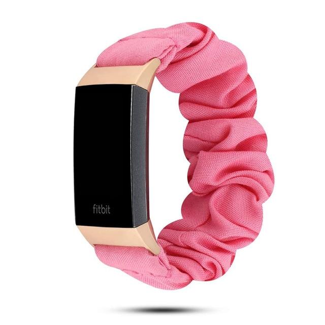 Watchbands Solid pink / Fitbit Charge 3 Hot Solid Pink Rose Fitbit Charge 4 3 Band Cute Girls Cotton Fabric Scrunchies, Women Soft Elastic Sport Bracelet Scrunchy ladies Watchbands