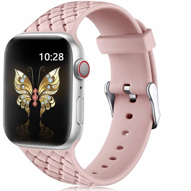Watchbands pink / 38mm or 40mm SM Silicone Strap for Apple watch 6 band 44mm 40mm series 5 4 3 2 SE Accessories Woven Pattern belt bracelet iWatch band 42mm 38mm|Watchbands|