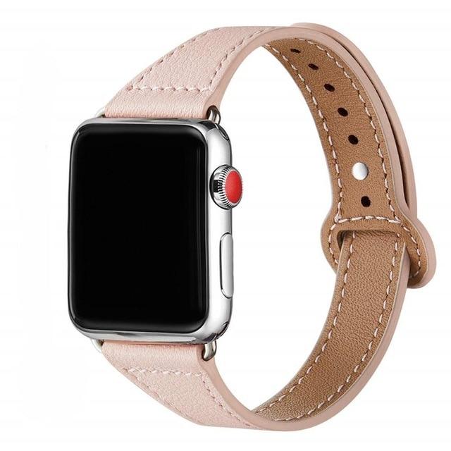 Watchbands pink / 38mm or 40mm Genuine Leather loop band For Apple watch 38mm 42mm iWatch band 44mm 40mm Slim bracelet strap for Apple watch 5/4/3 40 44 38 mm|Watchbands|