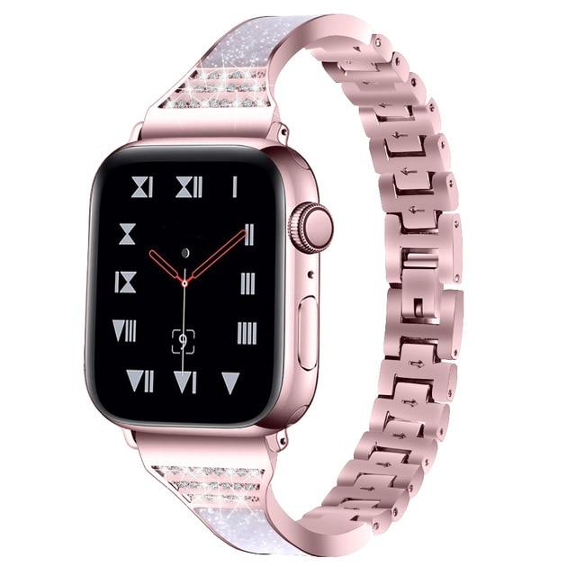 Watchbands pink / 38mm or 40mm New ceramics Diamond watch band for apple watch band 38/42mm 40/44mm Bracelet Stainless steel Replacement strap for iWatch 6 SE|Watchbands|