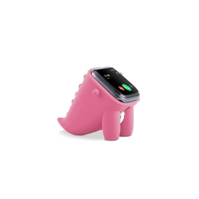 Home Pink Apple watch Series 6 5 4 3 2 1 Cute Little Dinosaur Stand, Soft Silicone Charging Cable Winder Dock Desk Holder iWatch 38mm 40mm 42mm 44mm