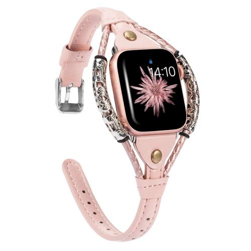Watchbands pink / 38mm Genuine Leather Strap for Apple Watch 38mm Band 42mm Belt 5/4/3/2/1 40mm 44mm metal Bracelet Watchband for Iwatch Accessories|Watchbands|