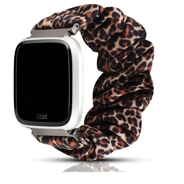 Watchbands 34-Brown Leopard Elastic Fitbit Versa scrunchies Rainbow LBGT Pride colorful equality scrunchie band, fabric stretch 22mm watchband, cute summer scrunchy