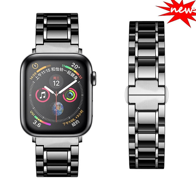 Ceramic Strap for Apple Watch Band 44mm 40mm 42mm 38mm Accessories Stainless Butterfly buckle bracelet iWatch series 6 se 5 4 3