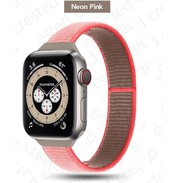 Watchbands 14 Neon Pink / 38mm-40mm Slim Strap for Apple watch band 44mm 40mm 42mm 38mm smartwatch wristband Nylon Sport Loop bracelet iWatch series 5 3 4 se 6 band|Watchbands|