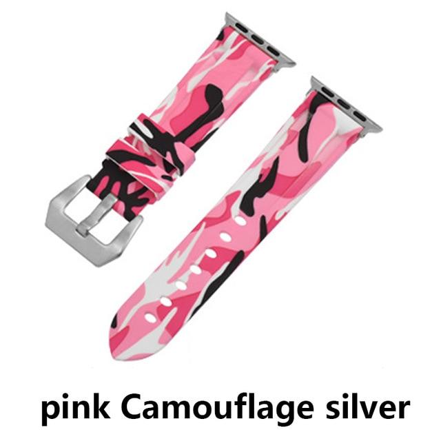 Watchbands Camouf pink silver / 38MM or 40MM Camouflage Silicone Strap for Apple Watch 5 4 Band 44 Mm 40mm Sport Watchband Bracelet For IWatch Band 38mm 42mm Series 5 4 3 2|Watchbands|
