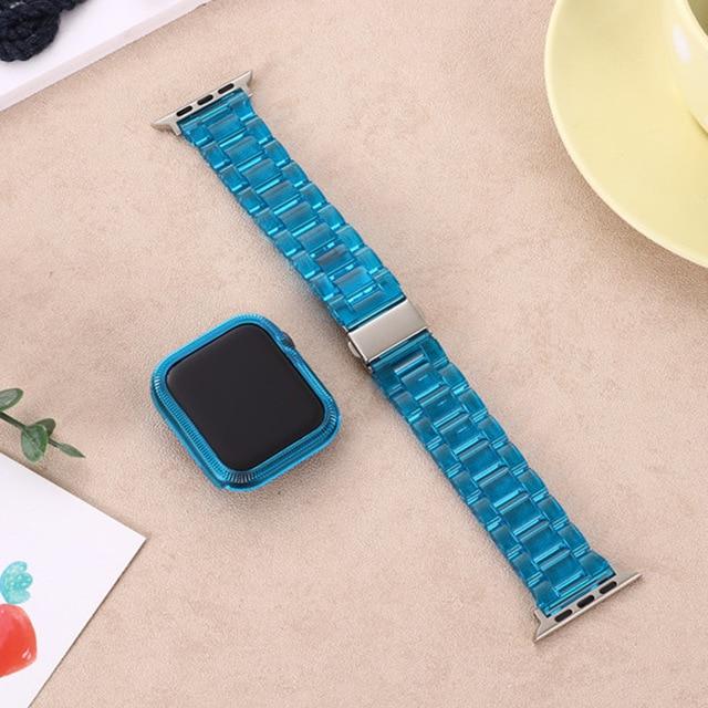 Watchbands Clear blue-case / 38mm Silicone Case+Strap For Apple Watch Band 44mm 40mm 42mm 38mm Transparent Resin Bracelet Band For iWatch SE Series 6 5 4 3 2 1|Watchbands|