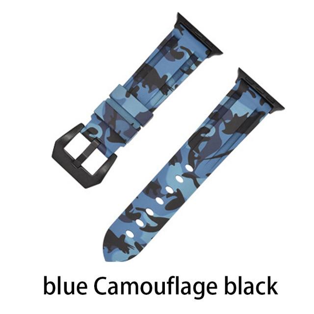 Watchbands Camouf blue black / 38MM or 40MM Camouflage Silicone Strap for Apple Watch 5 4 Band 44 Mm 40mm Sport Watchband Bracelet For IWatch Band 38mm 42mm Series 5 4 3 2|Watchbands|