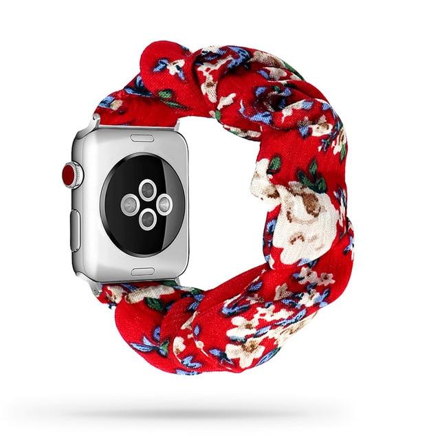 Watchbands Red-Floral / 38mm or 40mm Scrunchie Elastic Watch Straps for iwatch Bracelet 6 5 4 3 40 44mm Watchband for Apple Watch 6 5 4 3 2 38mm 42mm Band Christmas|Watchbands