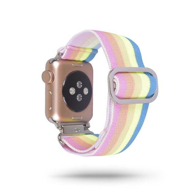 Watchbands 128 light Rainbow / 38mm 40mm Scrunchie Elastic Band Adjustment Strap for Apple Watch Strap 38 40 42 mm 44mm Nylon Loop For iwatch 5/4/3 2 Women Watch Band|Watchbands|