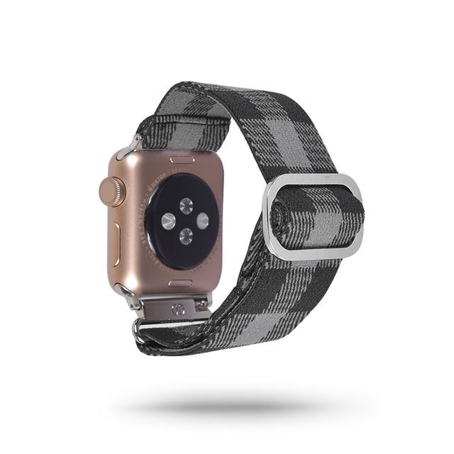 Watchbands 131 Lattice black gray / 38mm 40mm Scrunchie Elastic Band Adjustment Strap for Apple Watch Strap 38 40 42 mm 44mm Nylon Loop For iwatch 5/4/3 2 Women Watch Band|Watchbands|
