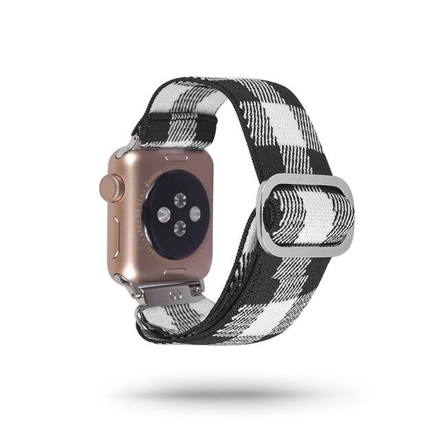 Watchbands 133 Lattice Black White / 38mm 40mm Scrunchie Elastic Band Adjustment Strap for Apple Watch Strap 38 40 42 mm 44mm Nylon Loop For iwatch 5/4/3 2 Women Watch Band|Watchbands|