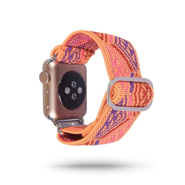 Watchbands 135 Boho Orange / 38mm 40mm Scrunchie Elastic Band Adjustment Strap for Apple Watch Strap 38 40 42 mm 44mm Nylon Loop For iwatch 5/4/3 2 Women Watch Band|Watchbands|