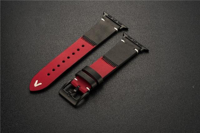 Watchbands Black red / 44mm or 42mm Leather Strap for Apple Watch Band 44mm 40mm 42mm 38mm Two color Genuine Leather Bracelet band iWatch serie 5 4 3 42 38 40 44 mm|Watchbands|