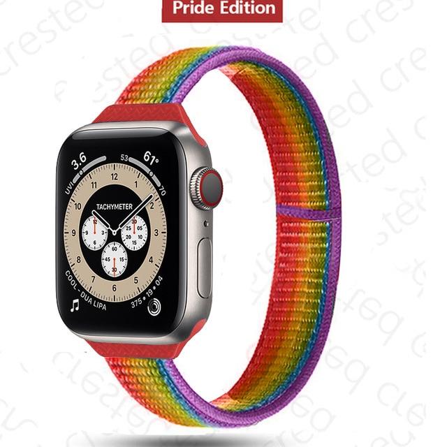 Watchbands 9 Pride Edition / 38mm-40mm Slim Strap for Apple watch band 44mm 40mm 42mm 38mm smartwatch wristband Nylon Sport Loop bracelet iWatch series 5 3 4 se 6 band|Watchbands|