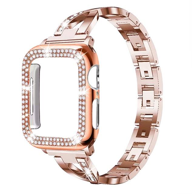 Watchbands Vintage gold / 38mm Case+Strap for apple watch 5 band 44mm 40mm stainless steel correa pulesira apple watch 4 3 2 iwatch band 42mm 38mm+diamond case|Watchbands|