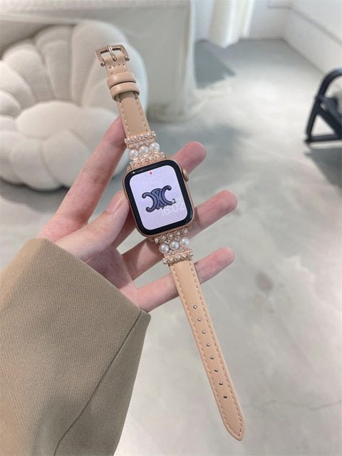 Jewelry band For Apple Watch Series ultra-8-7-6-5-4-3-SE 49mm 45mm 41mm 38-42-40-44mm Women Luxury diamond Leather iWatch strap