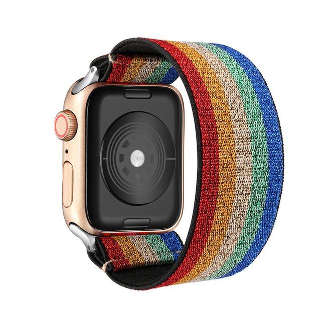 Watchbands 5 Color Rainbow / 38mm 40mm S-M Elastic Nylon Solo Loop Strap for Apple Watch Band 6 38mm 40mm 42 mm 44 mm for Iwatch Series 6 5 4 3 2 Watch Replacement Strap|Watchbands|