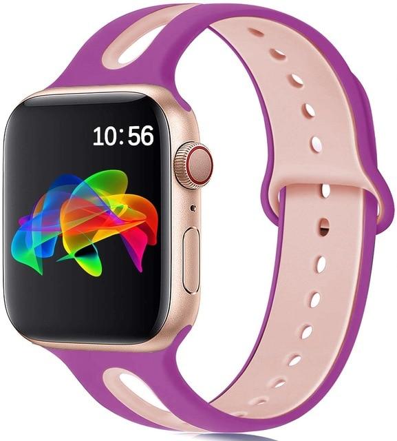 Watchbands purple pink sand / 38-40mm S Silicone strap For Apple Watch band 44mm 40mm iWatch band 38mm 42mm Breathable watchband bracelet apple watch series 5 4 3 se 6|Watchbands|