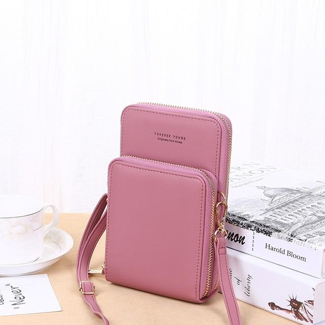 Top-Handle Bags dark pink style 3 New Women Purses Solid Color Leather Shoulder Strap Bag Mobile Phone Big Card Holders Wallet Handbag Pockets for Girls|Top-Handle Bags|
