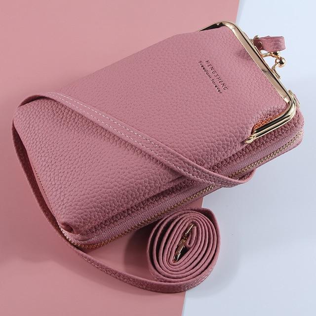 Top-Handle Bags dark pink style 4 New Women Purses Solid Color Leather Shoulder Strap Bag Mobile Phone Big Card Holders Wallet Handbag Pockets for Girls|Top-Handle Bags|