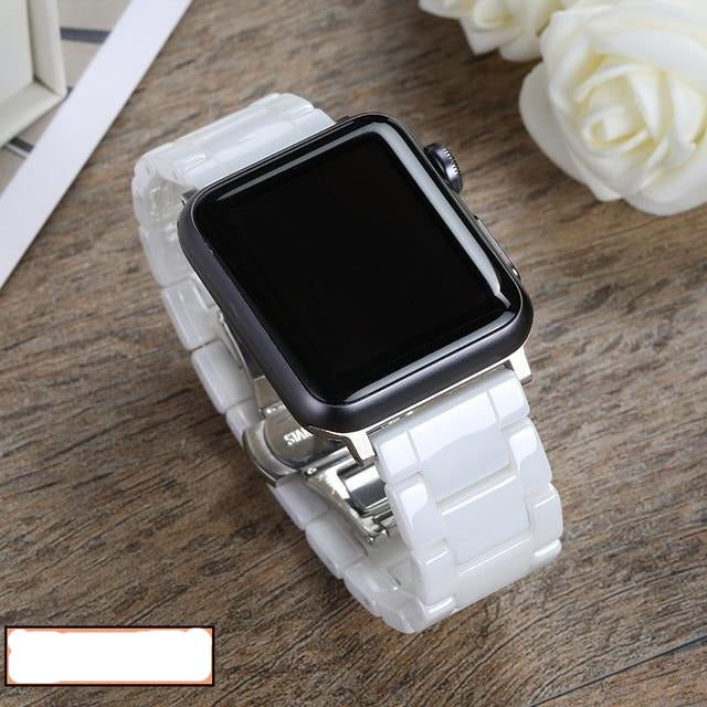 Ceramic Strap for Apple Watch Band 44mm 40mm 42mm 38mm Accessories Stainless Butterfly buckle bracelet iWatch series 6 se 5 4 3