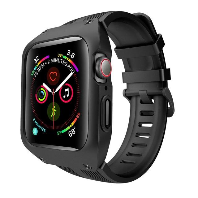 Watchbands Black black / 44mm series 5 4 Case + strap Waterproof Apple Watch protective band, fits iWatch nike water sports Silicone bracelet Watchbands Series 5 4 3 38/40 42/44 mm|