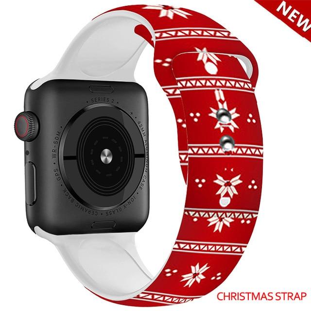 Watchbands Christmas strap 1 / 38mm and 40mm Christmas Silicone Strap For Apple Watch band 44mm 40mm 42mm 38mm correa Printing women bracelet apple Watch iwatch 6 5 3 4 se|Watchbands|