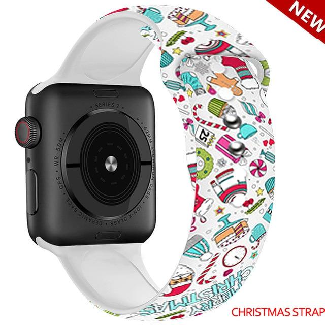 Watchbands Christmas strap 2 / 38mm and 40mm Christmas Silicone Strap For Apple Watch band 44mm 40mm 42mm 38mm correa Printing women bracelet apple Watch iwatch 6 5 3 4 se|Watchbands|