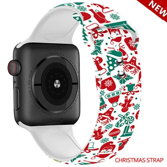 Watchbands Christmas strap 3 / 38mm and 40mm Christmas Silicone Strap For Apple Watch band 44mm 40mm 42mm 38mm correa Printing women bracelet apple Watch iwatch 6 5 3 4 se|Watchbands|